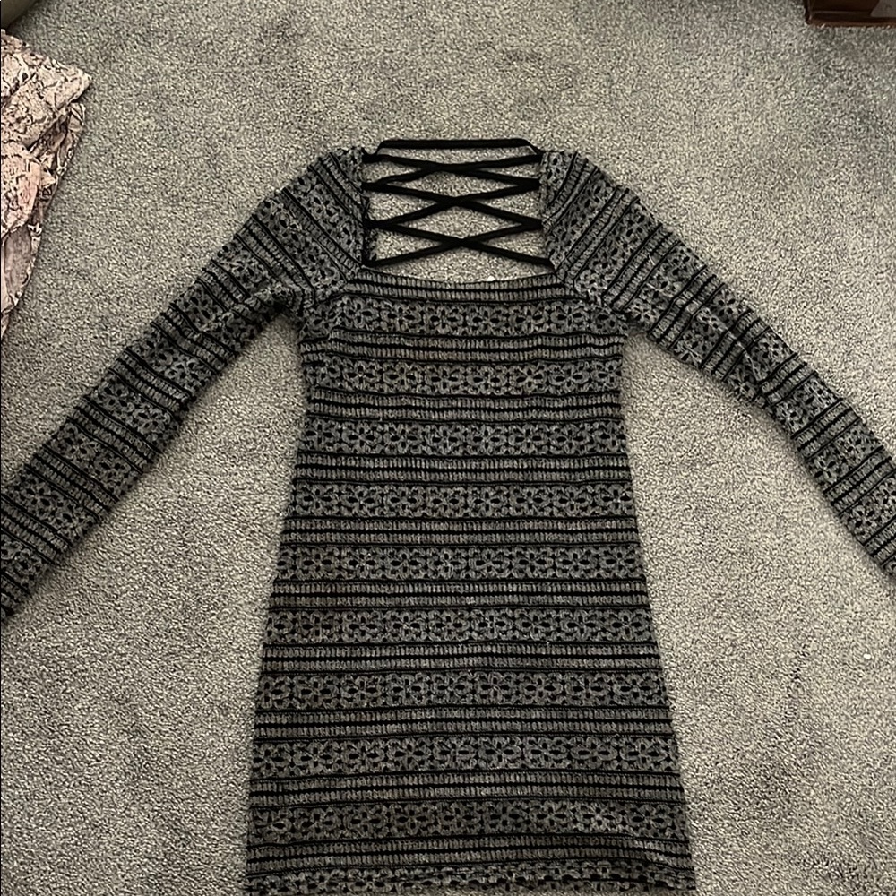 Free People Gray and Black Ribbed Bodycon Dress
